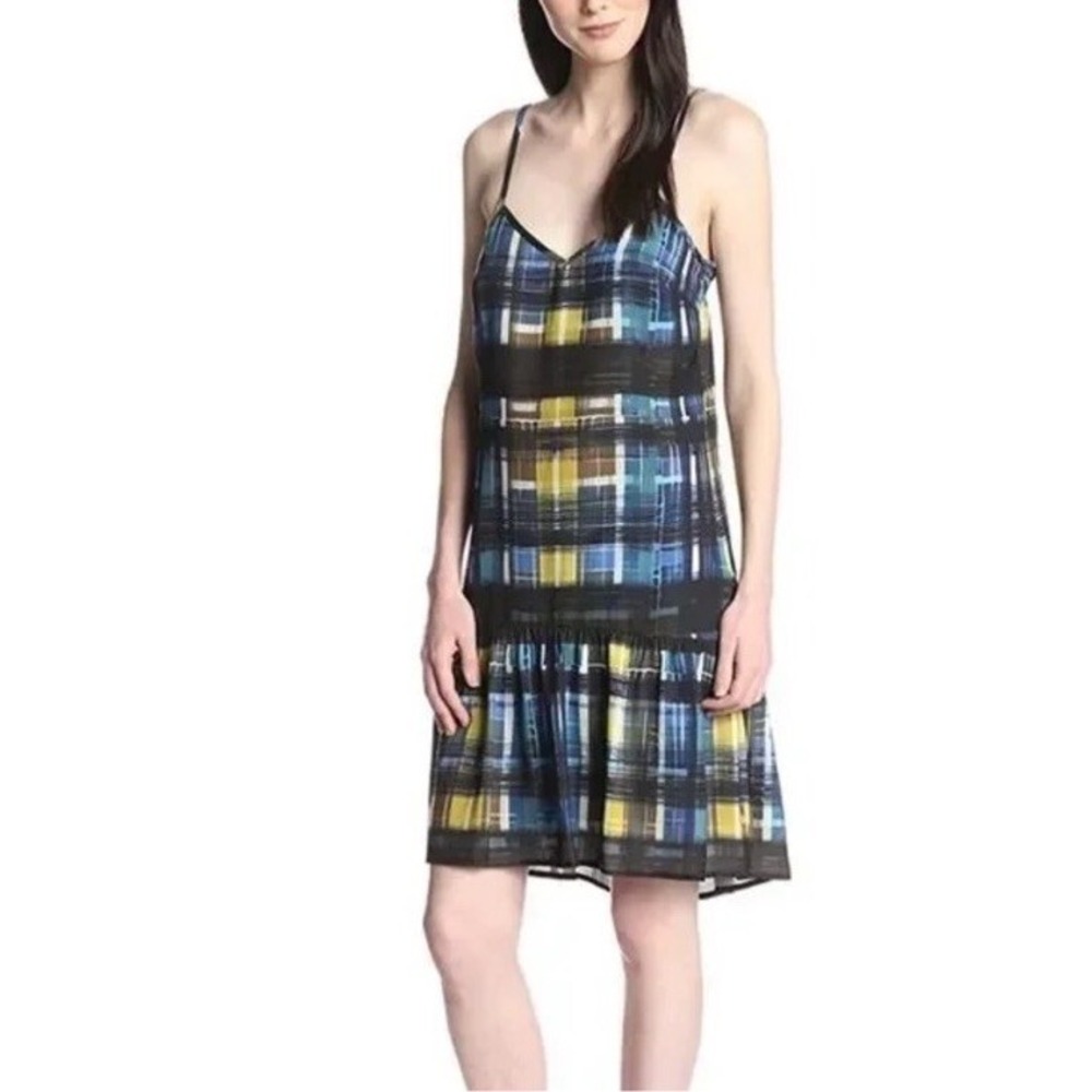 Trina Turk Maryiah Slip Dress V Neck Drop Waist Blue Watercolor Plaid Size 6 NWT - Picture 9 of 9